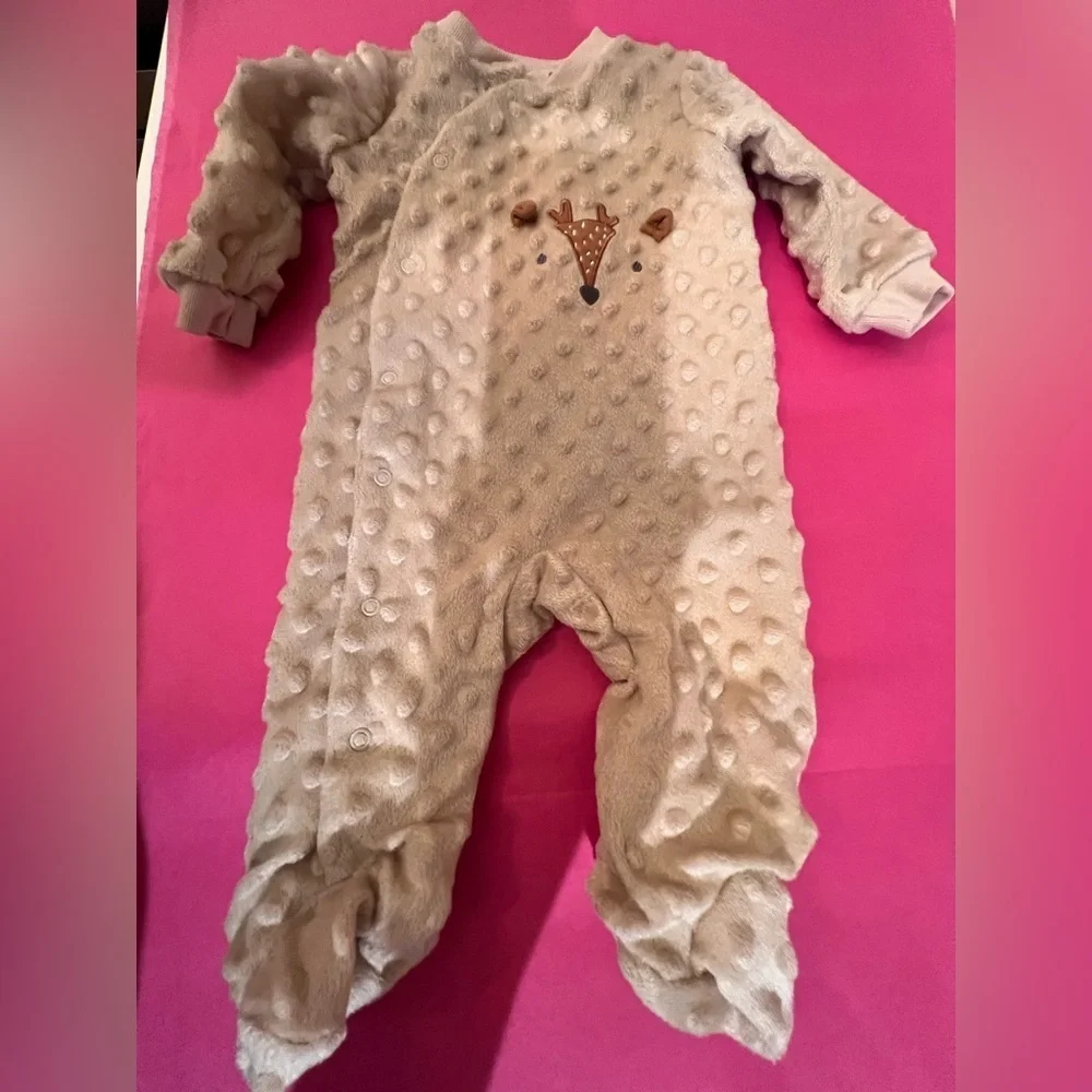 KYLE & DEENA NEWBORN  RAISED DOT MINKY FABRIC IN LIGHT BEIGE BABY ROMPER